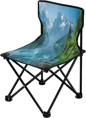Snowy Mountain Portable Outdoor Folding Chair Anti-Slip Padded Oxford Cloth Stool Camping Chair Small for Beach Hiking Fishing Gardening Quad Camp Chair