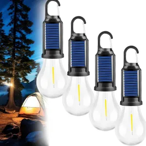 Solar Rechargeable Hooked Camping Light, 2025 New Vintage Outdoor Tent Ambient Light, Two Charging Modes,3 Gear, IPX4 Waterproof, Portable, with Clip Hook, for Camping, Emergencies (4 Spherical)