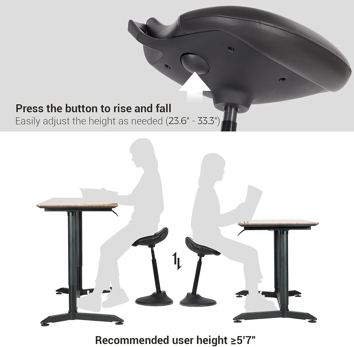 SONGMICS Standing Desk Chair, Adjustable Ergonomic Wobble Stool, 23.6-33.3 Inches Drafting Chair, Swivel Sitting Balance Stool, Synthetic Leather Upholstery, Anti-Slip Bottom Pad, Ink Black UOSC12BK