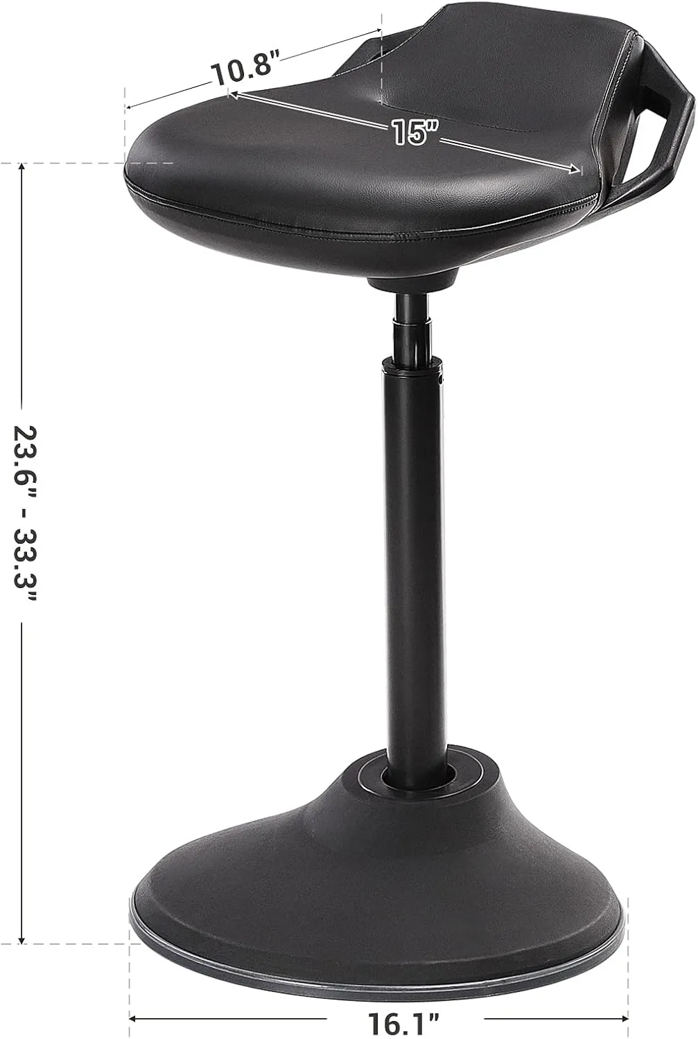 SONGMICS Standing Desk Chair, Adjustable Ergonomic Wobble Stool, 23.6-33.3 Inches Drafting Chair, Swivel Sitting Balance Stool, Synthetic Leather Upholstery, Anti-Slip Bottom Pad, Ink Black UOSC12BK