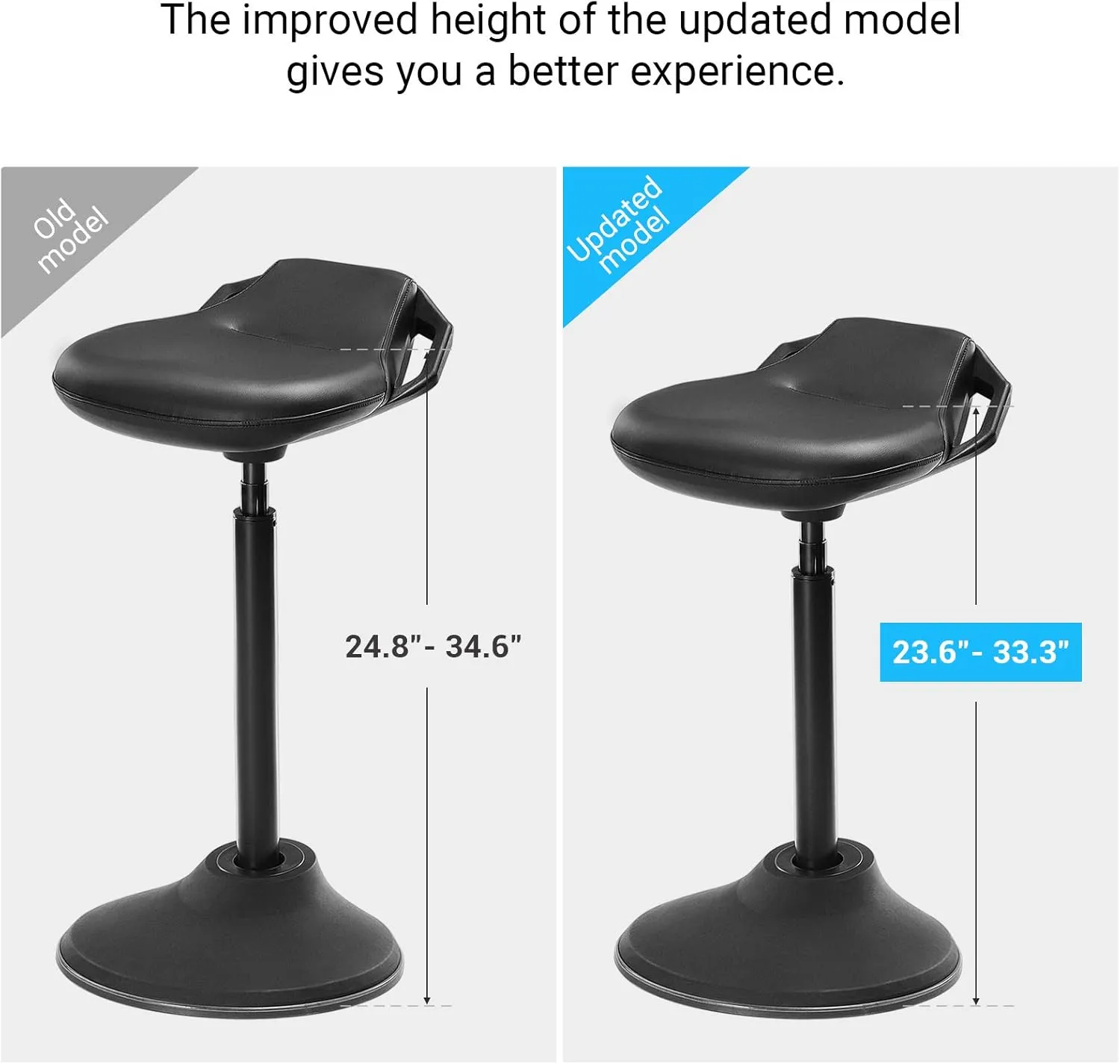 SONGMICS Standing Desk Chair, Adjustable Ergonomic Wobble Stool, 23.6-33.3 Inches Drafting Chair, Swivel Sitting Balance Stool, Synthetic Leather Upholstery, Anti-Slip Bottom Pad, Ink Black UOSC12BK