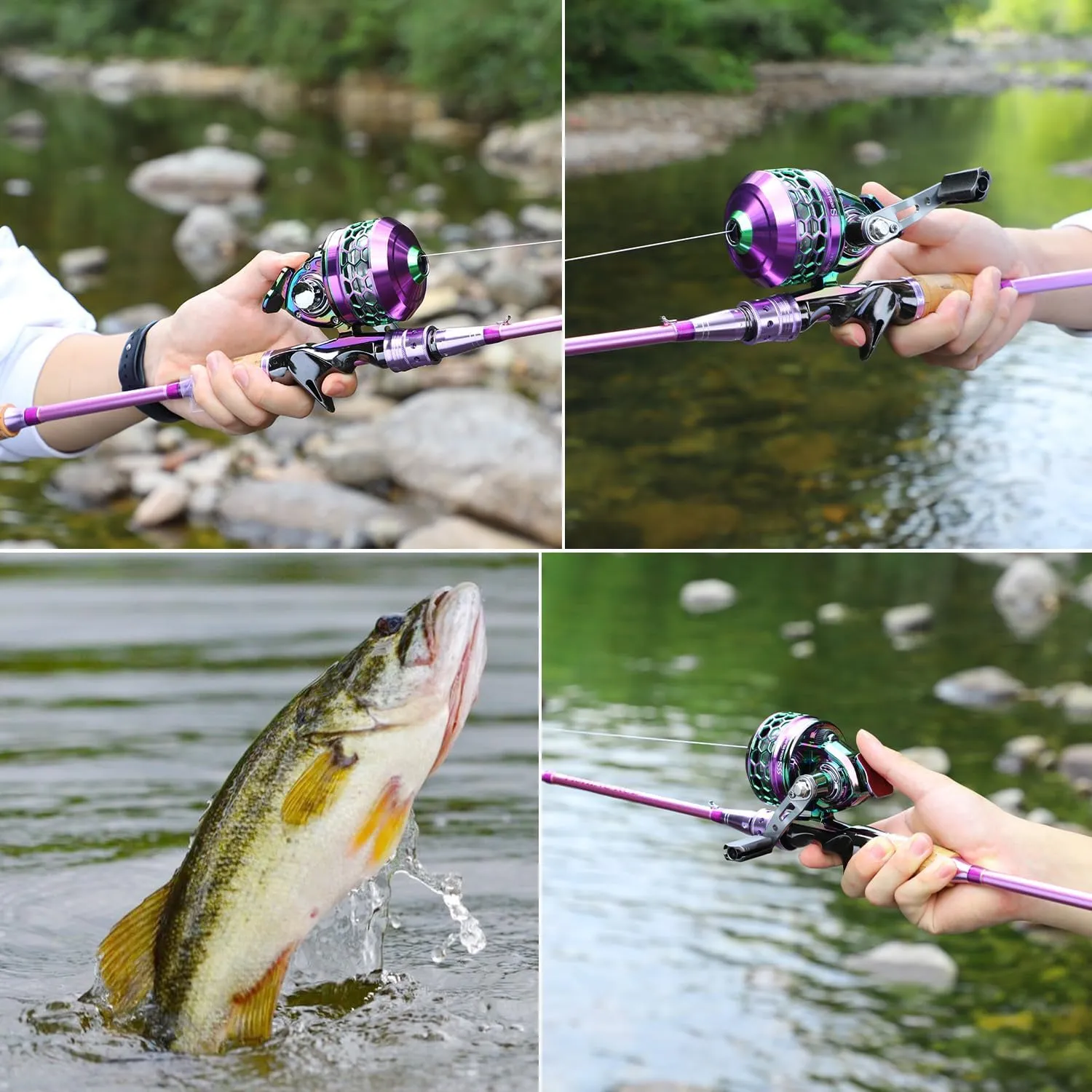 Souagyilang Spincast Fishing Rod Reel Combo,2 Pieces Medium Heavy Pole with Super Smooth Reel Trouble-Free Push-Button Bait Casting Design for Freshwater