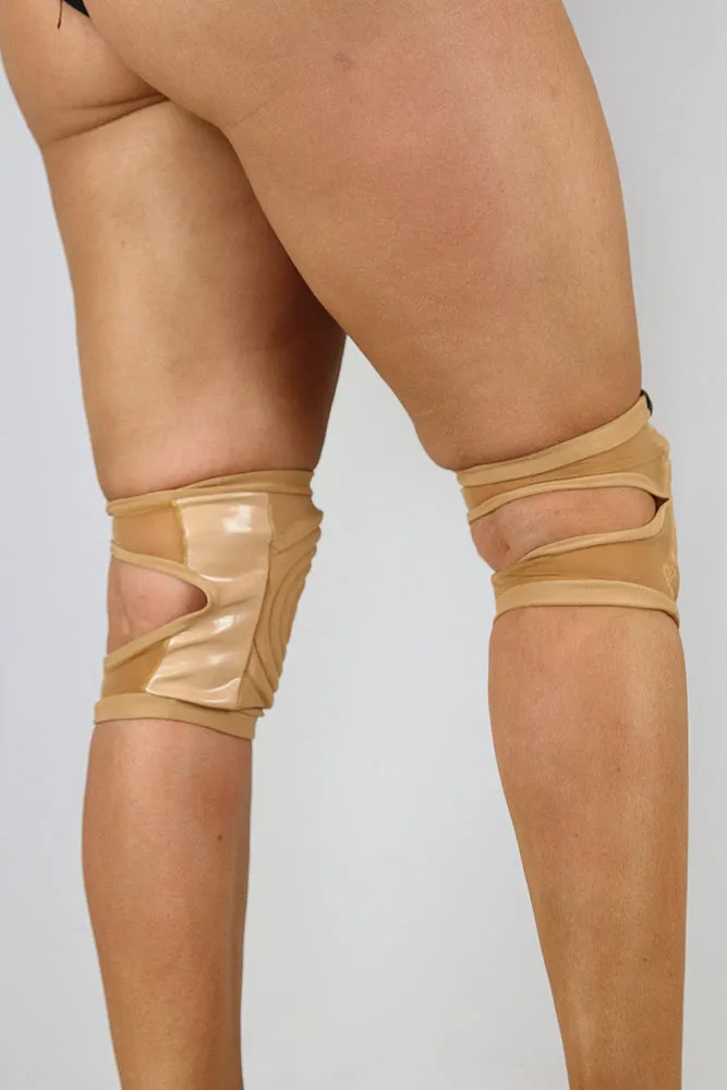 Spandex Vinyl/Mesh Grippy Dance Knee Pads – Beige/Nude – For Pole & Dance