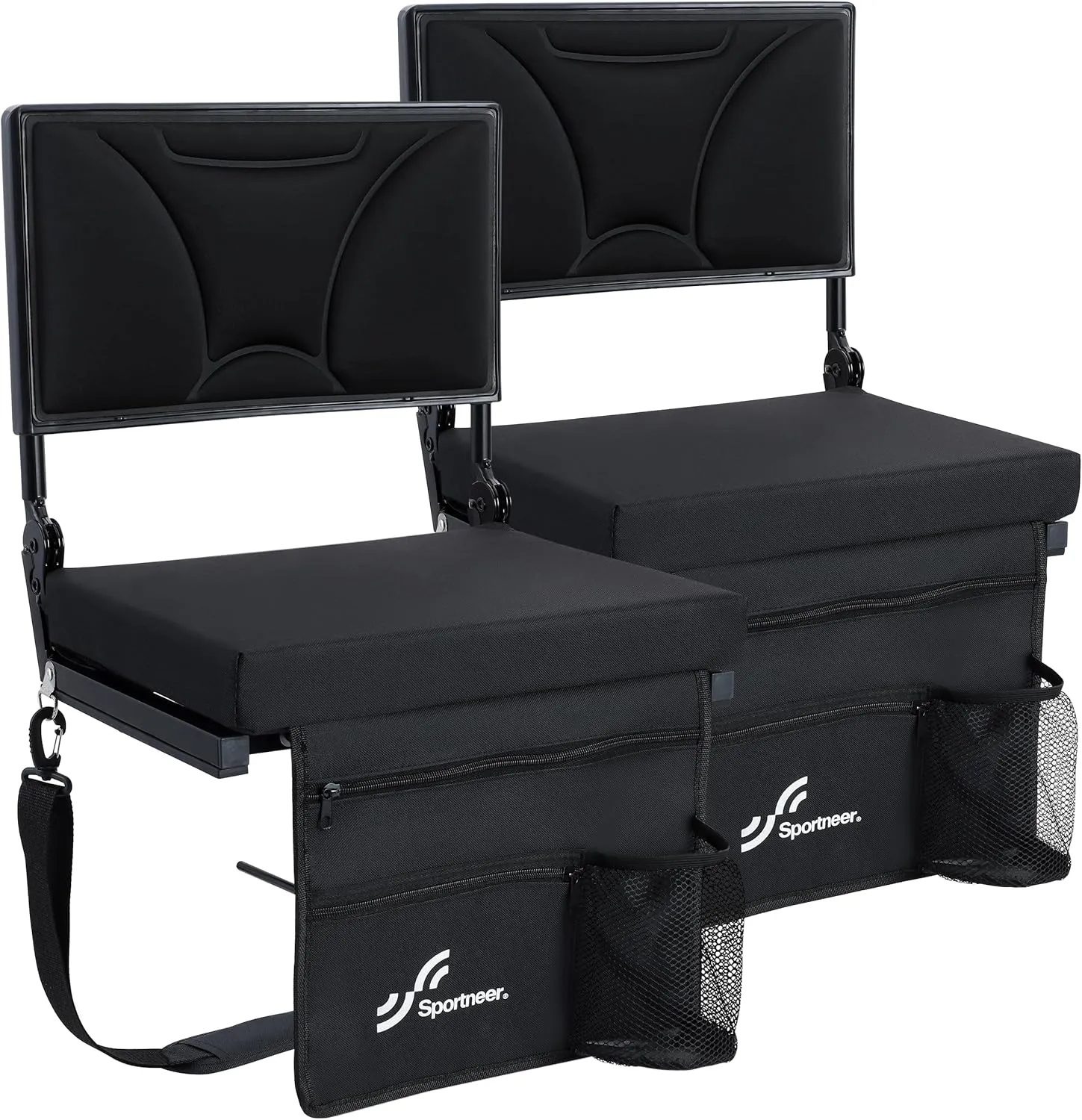 Sportneer Stadium Seats with Back Support: Height Adjustable Thick Padded Stadium Seats with Pocket, Shoulder Strap, Carry Handle, Cup Holder, Folding Stadium Chair for Sports Events Concerts Outdoor