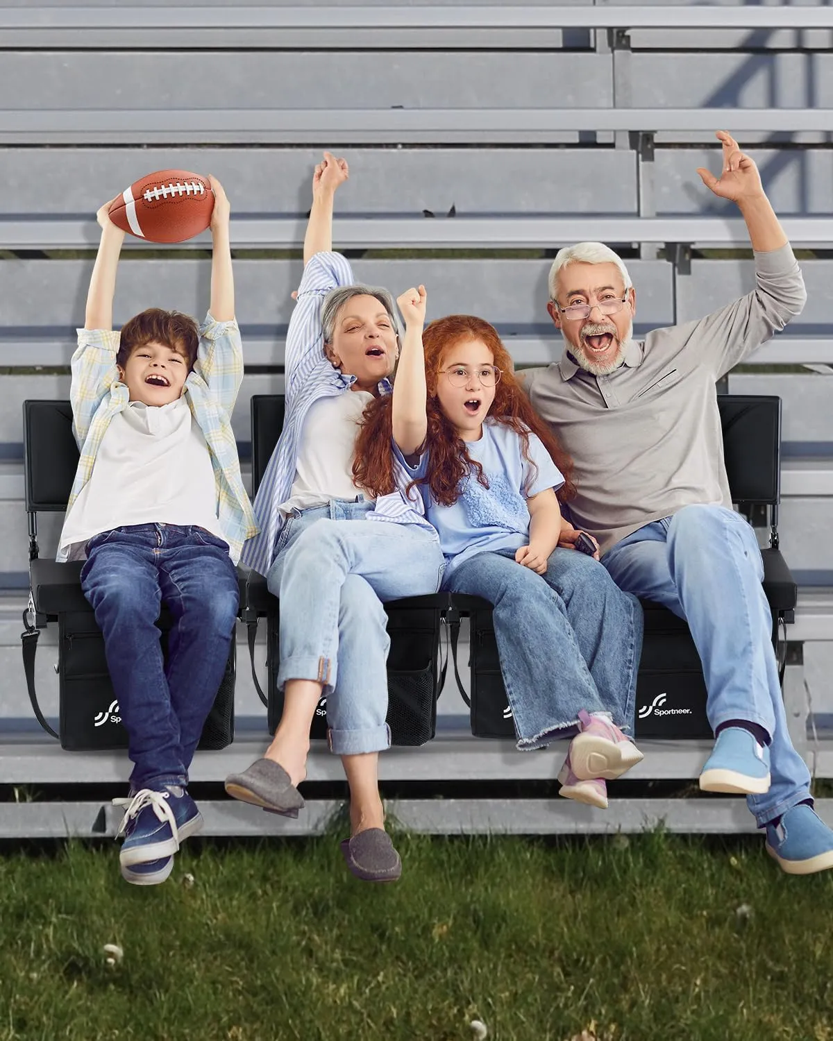 Sportneer Stadium Seats with Back Support: Height Adjustable Thick Padded Stadium Seats with Pocket, Shoulder Strap, Carry Handle, Cup Holder, Folding Stadium Chair for Sports Events Concerts Outdoor