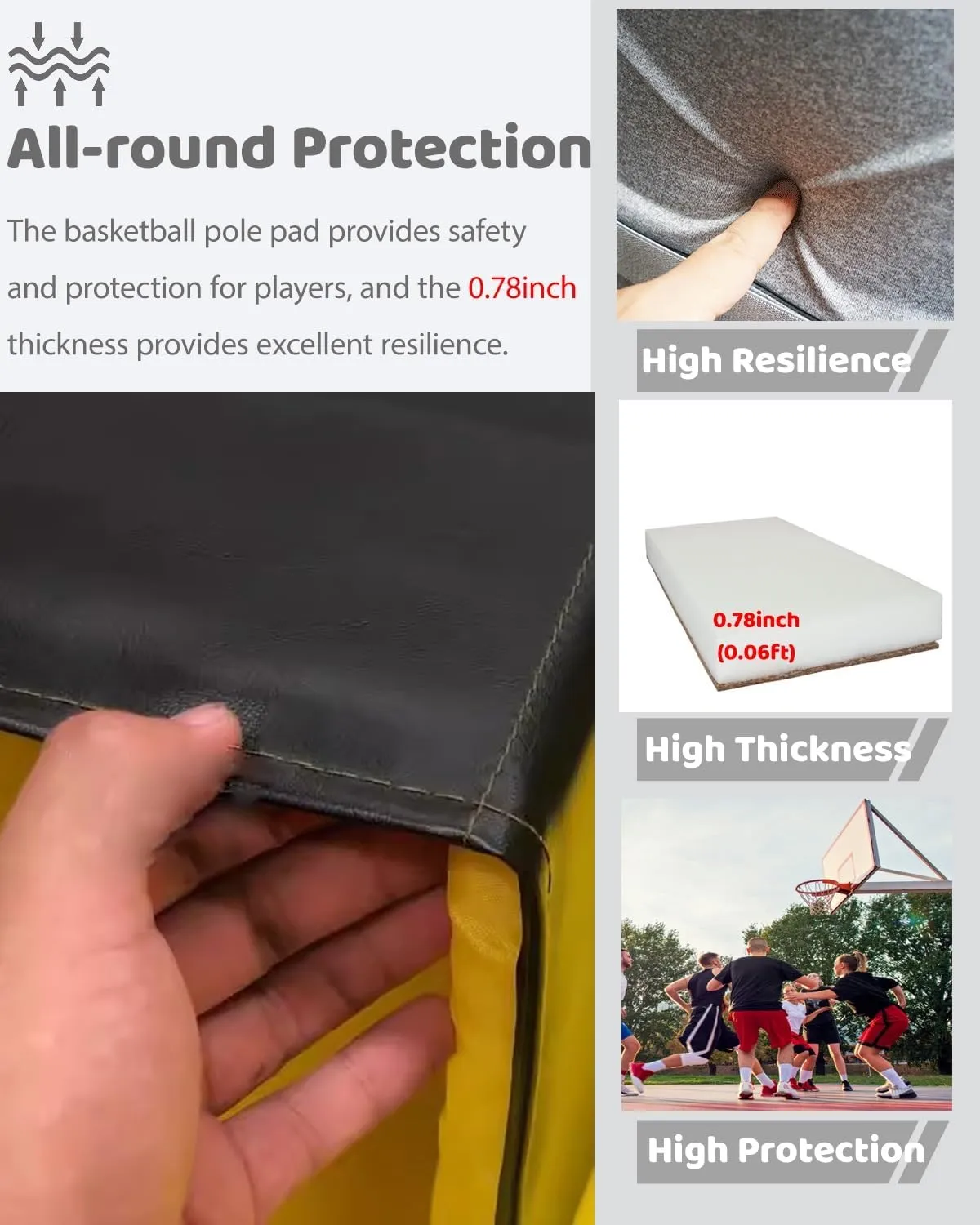Square Pole Padding 7x7 in for Baskerball, Basement Garage Support Post Pad Collision Barrier, Exterior Pole Cover with Wrap Around Velcro Straps(Yellow,H 72"(6ft))
