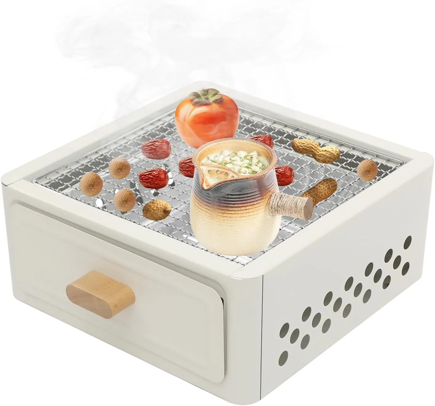 Square Tabletop Barbecue Stove,Portable Lightweight Outdoor Bbq Grill,Barbecue Grill For Cooking Camping Picnics With Grill Net And Baking Tray For Outdoor Cooking Camping Picnics (White)