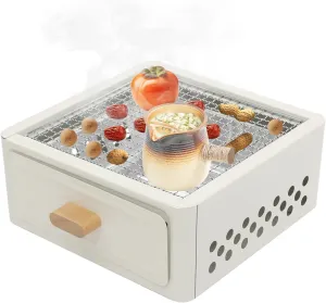 Square Tabletop Barbecue Stove,Portable Lightweight Outdoor Bbq Grill,Barbecue Grill For Cooking Camping Picnics With Grill Net And Baking Tray For Outdoor Cooking Camping Picnics (White)