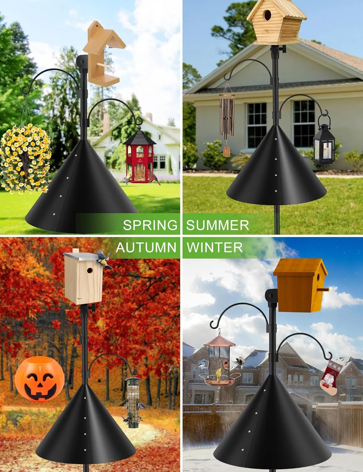 Squirrel-Proof Adjustable 97" Bird Feeder Pole with Double Shepherd Hooks | Heavy-Duty Yard Decor for Bird Houses & Feeders | Black (House Not Included)