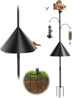 Squirrel-Proof Adjustable 97" Bird Feeder Pole with Double Shepherd Hooks | Heavy-Duty Yard Decor for Bird Houses & Feeders | Black (House Not Included)