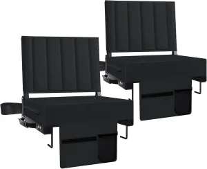 Stadium Seat for Bleachers with Back Support and Cushion, Bleacher Seats with Shoulder Strap and Cup Holder, Padded Portable Folding Comfort Stadium Chair, for Sports Events, Black (2pcs)
