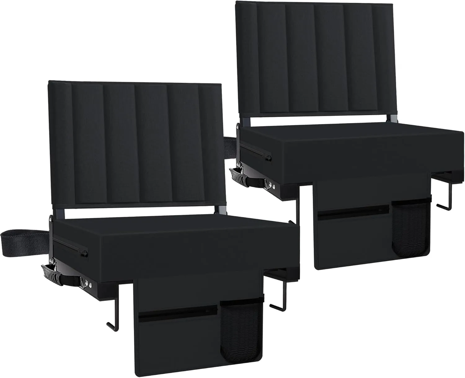 Stadium Seat for Bleachers with Back Support and Cushion, Bleacher Seats with Shoulder Strap and Cup Holder, Padded Portable Folding Comfort Stadium Chair, for Sports Events, Black (2pcs)