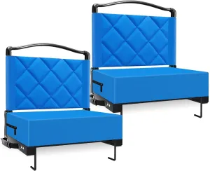 Stadium Seats with Back Support Cushion, Folding Stadium Seats for Bleachers Hold up 400lbs, Wide Bleacher Seat with Shoulder Strap & Handle Comfort for Sports Events (Blue, 2pcs)
