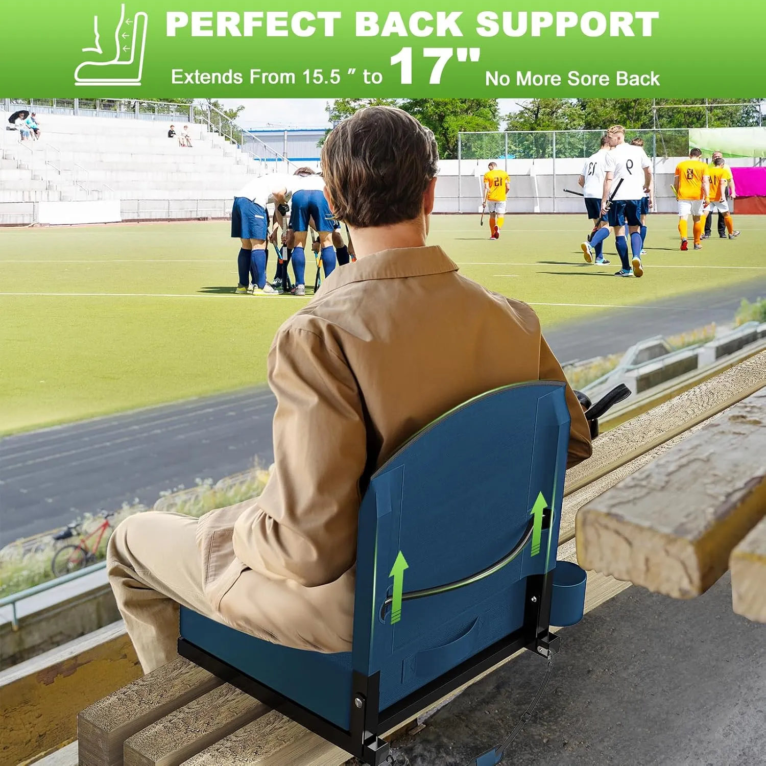 Stadium Seats with Back Support, Portable Bleacher Seat for Bleachers Hold up 400lbs, Wide Bleacher Seat with Shoulder Strap & Handle Perfect for Sports Events (Navy Blue, 1pcs)