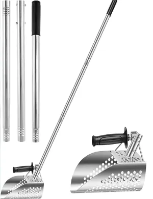 Stainless Steel Metal Beach Sand Scoop, 45.5Inch Long Handle Sand Scoop Adjustable Detecting Shovel Detachable Sand Scoop Shovel Metal Detector Scoop for Sand Sifting and Treasure Hunting
