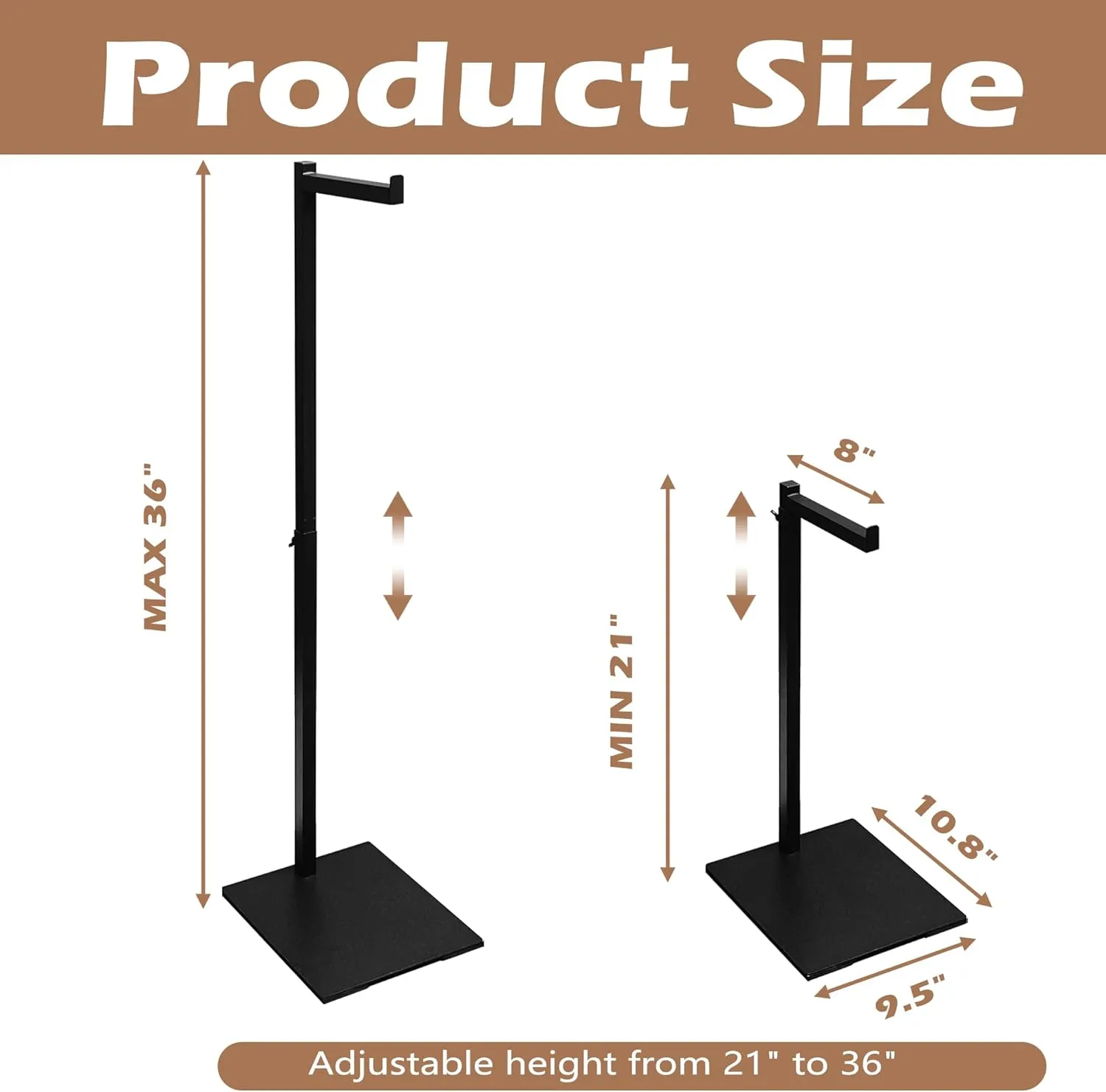 Standing Clothes Rack, Adjustable Clothes Hanger Rack Stand, Metal Clothes Rack, Clothing Display Rack, Garment Display Stand for Thrift Shops and Retail Store, Black, 2Pack