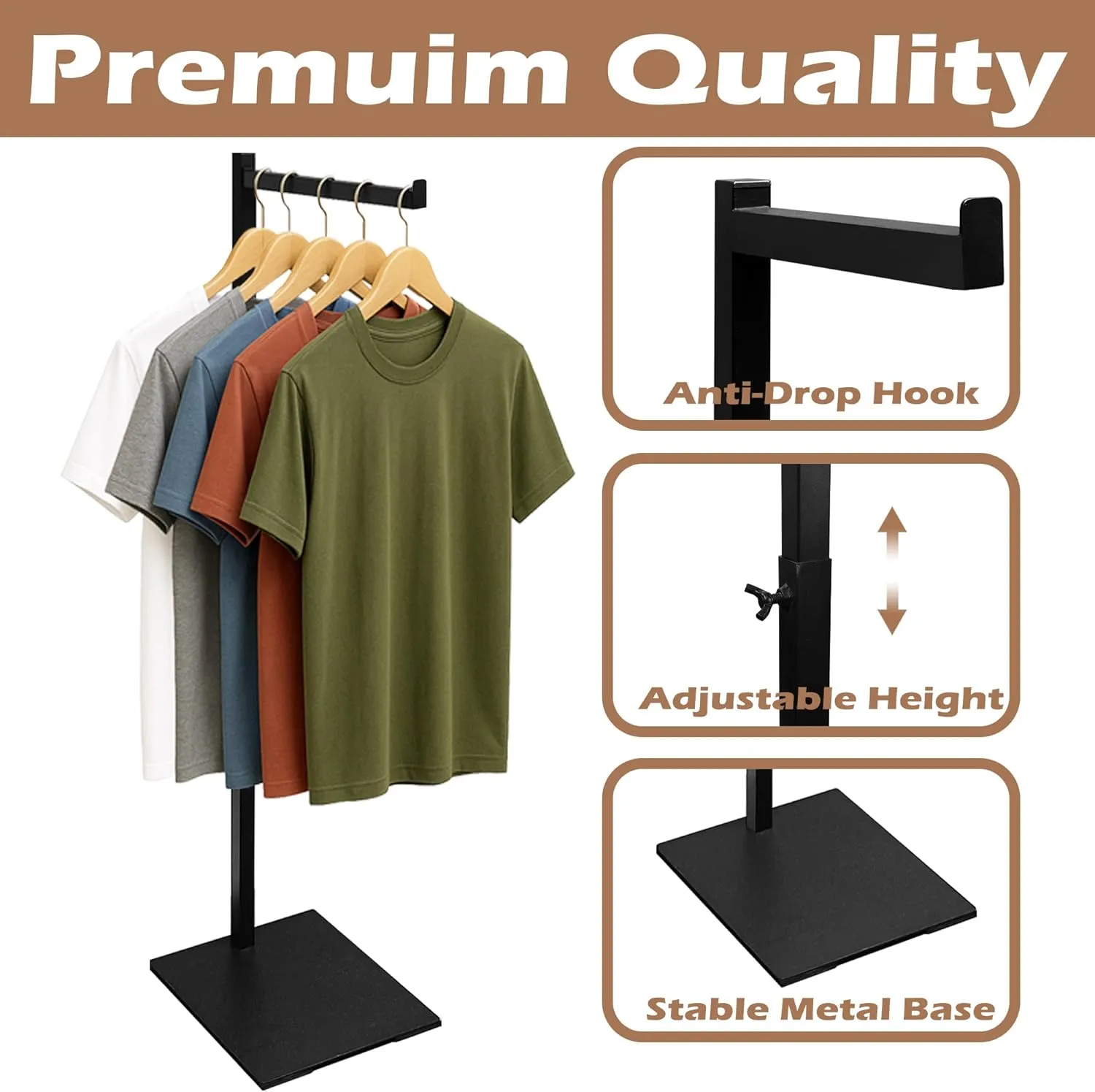 Standing Clothes Rack, Adjustable Clothes Hanger Rack Stand, Metal Clothes Rack, Clothing Display Rack, Garment Display Stand for Thrift Shops and Retail Store, Black, 2Pack