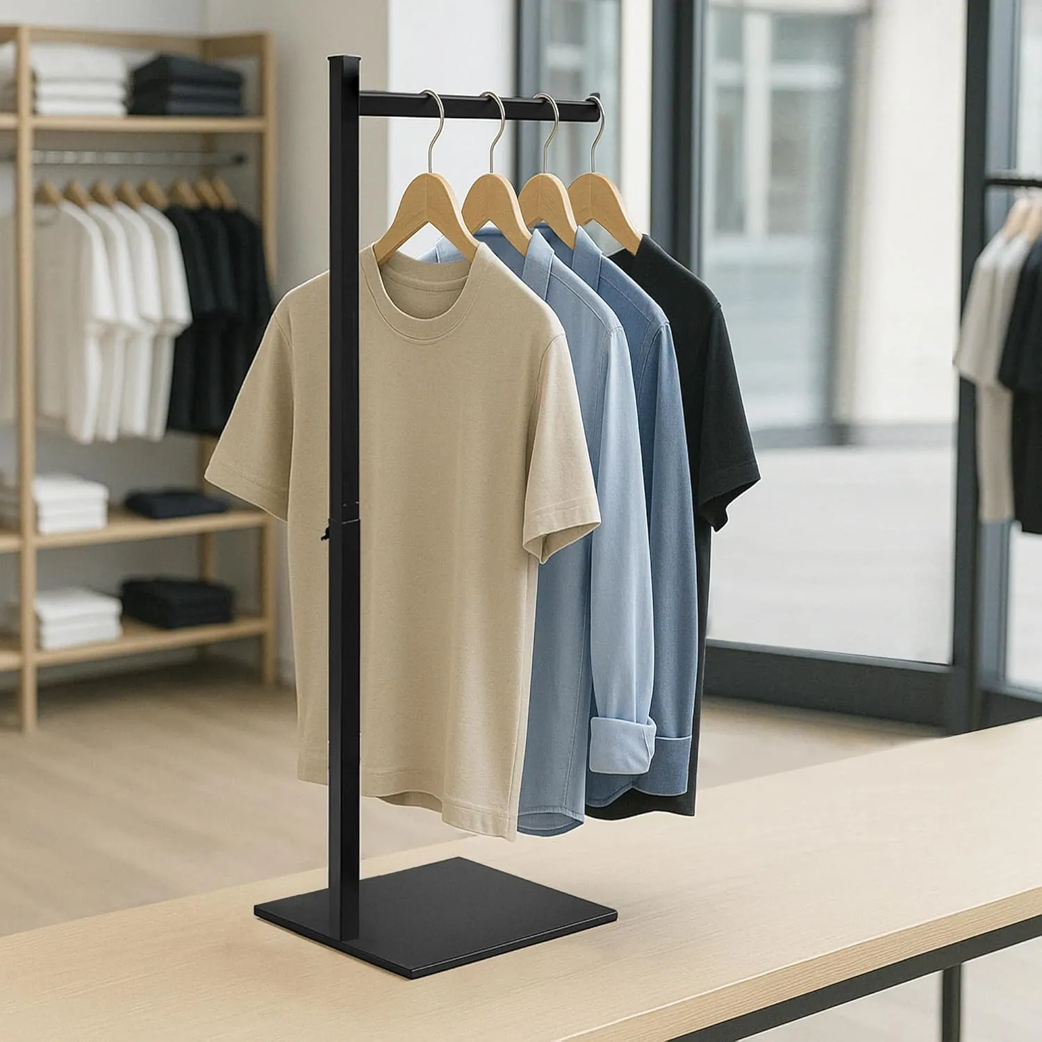 Standing Clothes Rack, Adjustable Clothes Hanger Rack Stand, Metal Clothes Rack, Clothing Display Rack, Garment Display Stand for Thrift Shops and Retail Store, Black, 2Pack