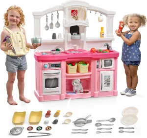 Step2 Fun with Friends Kids Kitchen Playset, Indoor/Outdoor Kitchenette, Interactive Play with Lights and Sounds, Durable Plastic, Includes 25 Piece Toy Accessories, Toddlers 2  Years Old, Pink