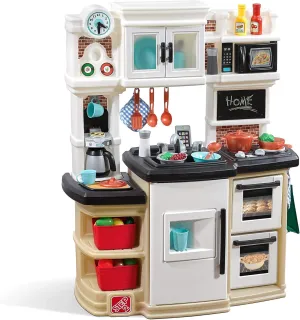 Step2 Great Gourmet Kids Kitchen Playset, Indoor/Outdoor Kitchenette, Interactive Play with Lights and Sounds, Made of Durable Plastic, Includes 33 Piece Toy Accessories, Toddlers 3  Years Old, Tan