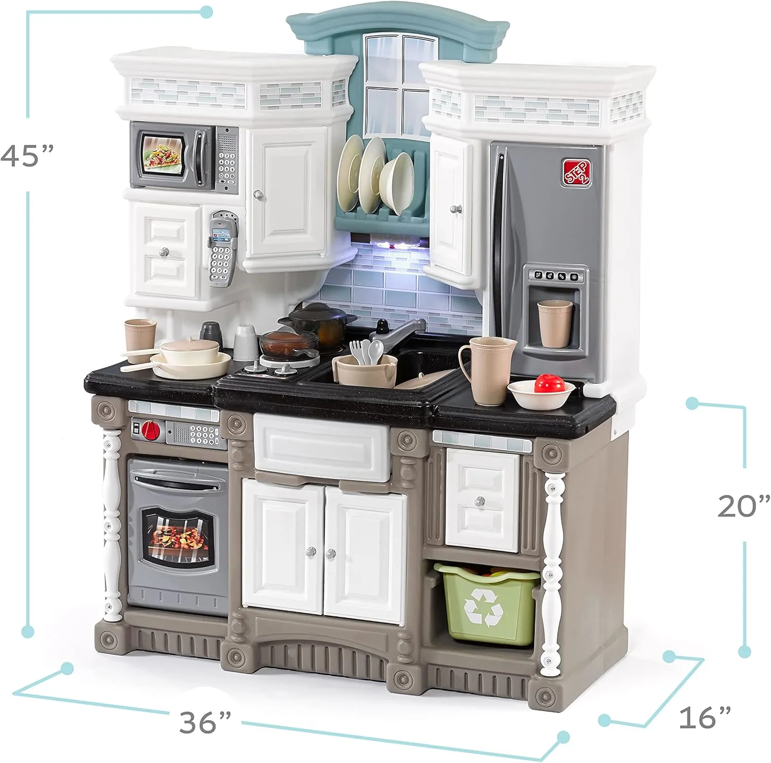 Step2 Lifestyle Dream Kids Kitchen Playset, Indoor/Outdoor Kitchenette, Interactive Play with Lights and Sounds, Made of Durable Plastic, 37 Piece Toy Accessories, Toddlers 2  Years Old, Gray