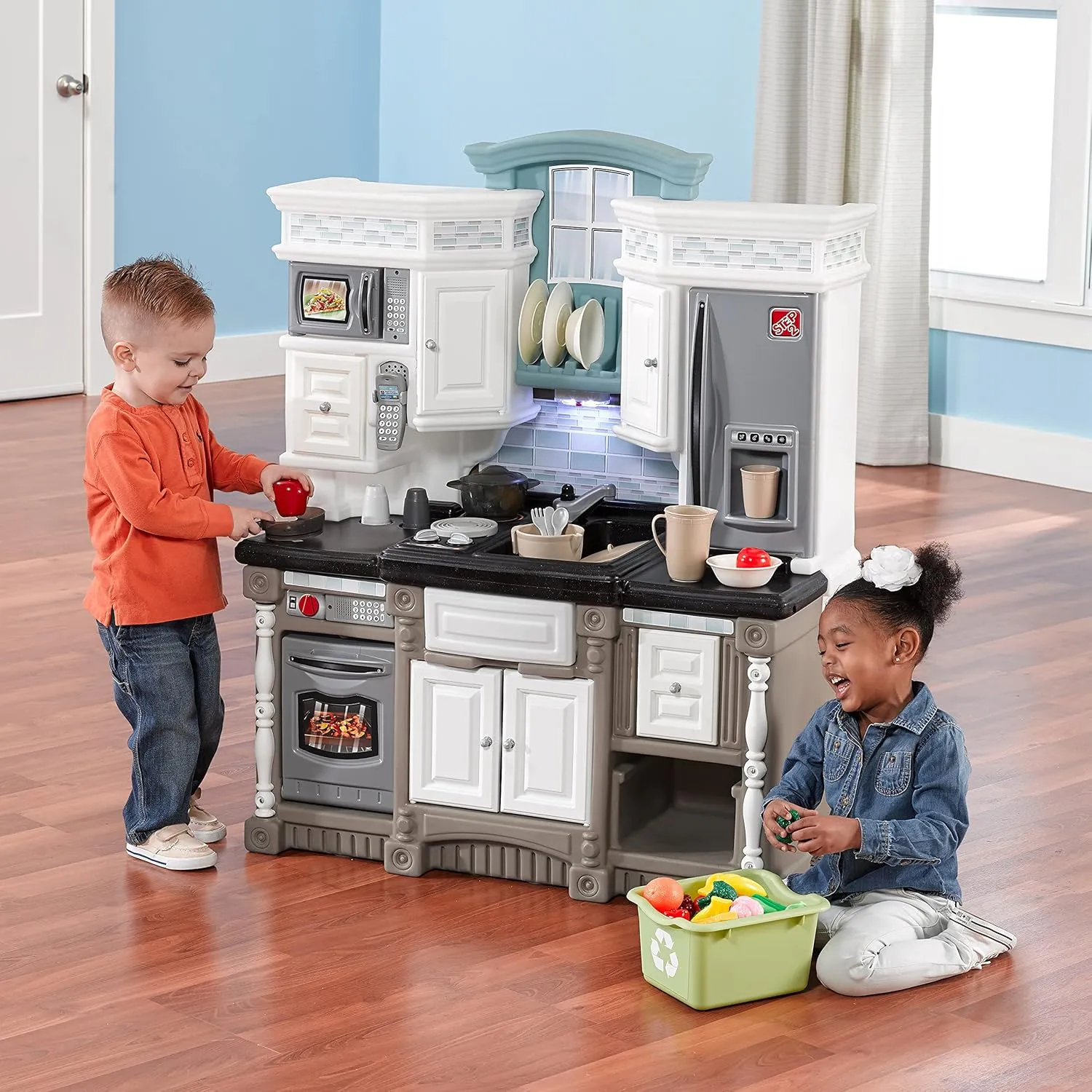 Step2 Lifestyle Dream Kids Kitchen Playset, Indoor/Outdoor Kitchenette, Interactive Play with Lights and Sounds, Made of Durable Plastic, 37 Piece Toy Accessories, Toddlers 2  Years Old, Gray
