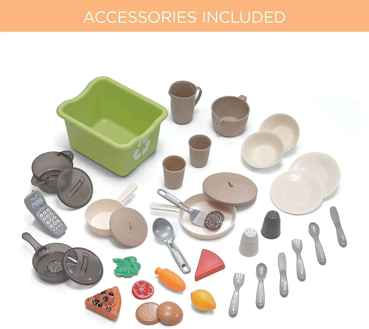 Step2 Lifestyle Dream Kids Kitchen Playset, Indoor/Outdoor Kitchenette, Interactive Play with Lights and Sounds, Made of Durable Plastic, 37 Piece Toy Accessories, Toddlers 2  Years Old, Gray