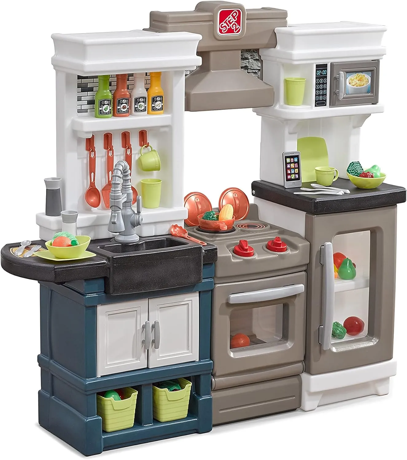 Step2 Modern Metro Kids Kitchen Playset, Indoor/Outdoor Kitchenette, Interactive Play with Lights and Sounds, Made of Durable Plastic, Includes 33 Piece Toy Accessories, For Toddlers 2  Years Old