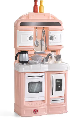 Step2 Quaint Kids Kitchen Playset, Indoor/Outdoor Kitchenette, Interactive Play, Made of Durable Plastic, Includes 21 Piece Toy Accessories, for Toddlers 2  Years Old, Rose Pink
