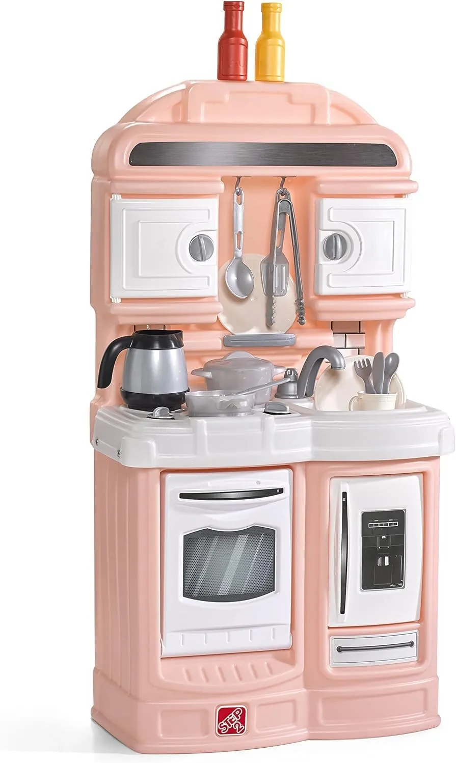 Step2 Quaint Kids Kitchen Playset, Indoor/Outdoor Kitchenette, Interactive Play, Made of Durable Plastic, Includes 21 Piece Toy Accessories, for Toddlers 2  Years Old, Rose Pink