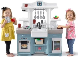 Step2 Timeless Trends Kids Kitchen Playset, Indoor/Outdoor Kitchenette, Interactive Play with Lights and Sounds, Made of Durable Plastic, Includes 21 Piece Toy Accessories, for Toddlers 2  Years Old