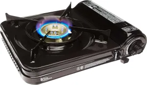 Sterno 50106 Portable Butane Stove with Piezo Electronic Ignition and Adjustable Flame, 9000 BTU, Black