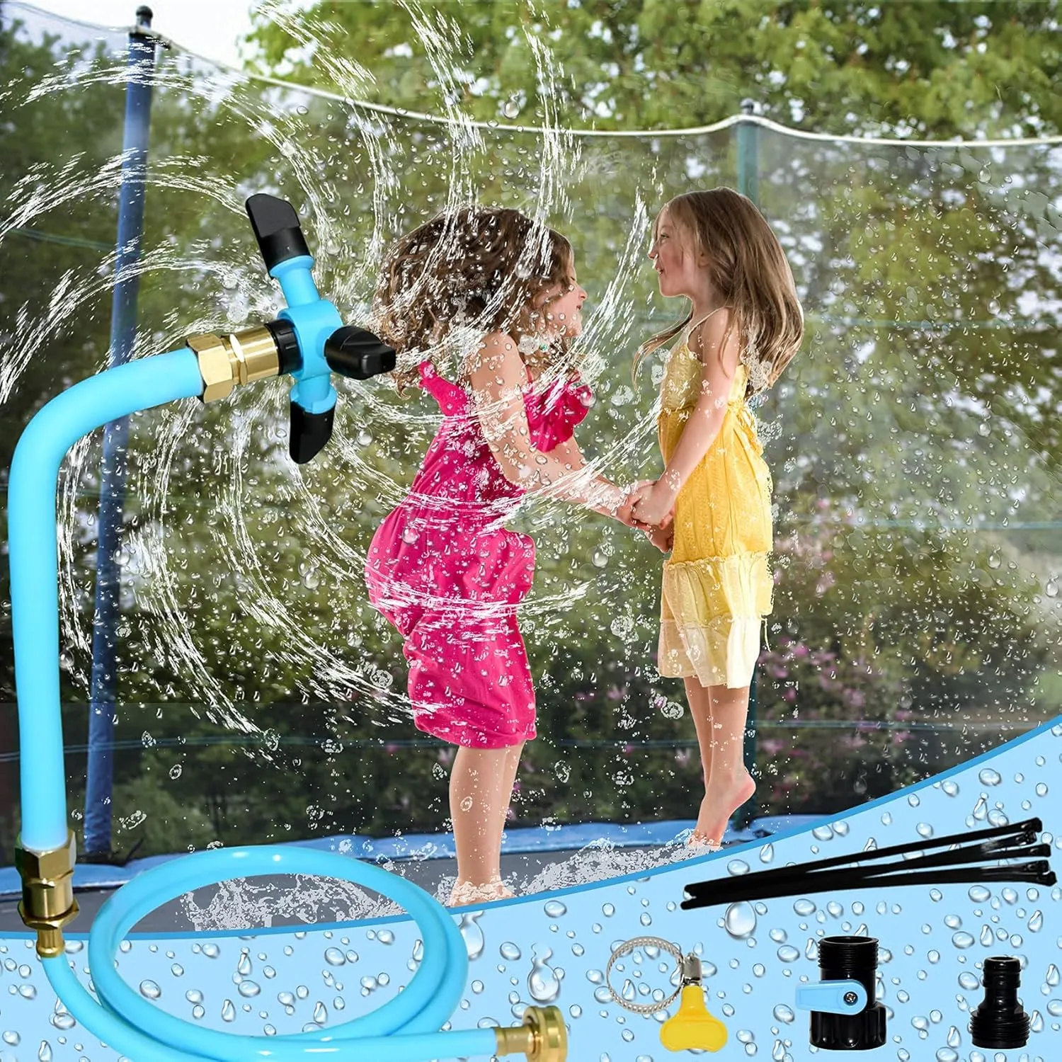 STFLY Trampoline Sprinkler for Kids, Outdoor 360 Degree Whirl Sprinkler Fun Water Park Rotating Sprinkler for Boys Girls Backyard Adjustable Waterwhirl Summer Game Toys