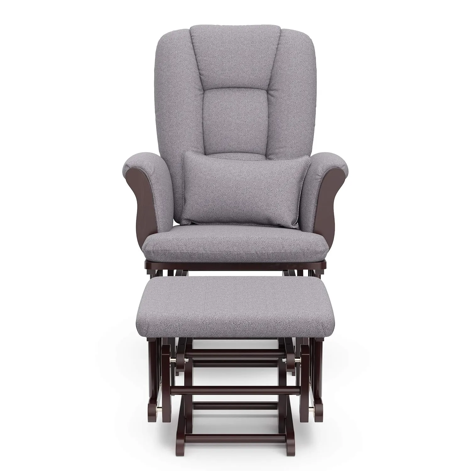 Storkcraft Tuscany Custom Glider and Ottoman with Free Lumbar Pillow (Espresso/Slate Gray Swirl) - Cleanable Upholstered Comfort Rocking Nursery Chair with Ottoman