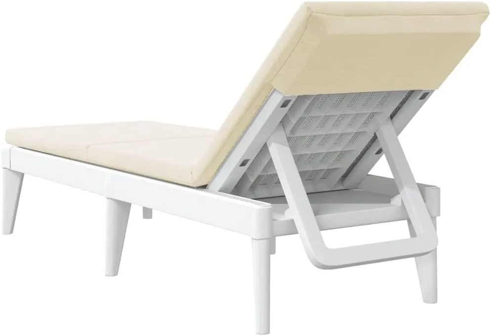 Sun Lounger with Cushion White 73.2"x23.6"x11.4" PPtanning Chair Camping Chairs Recliner Patio Suitable for Garden Courtyard