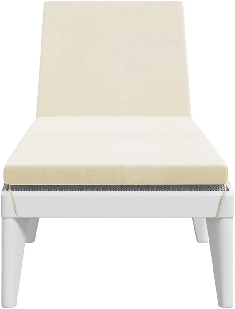 Sun Lounger with Cushion White 73.2"x23.6"x11.4" PPtanning Chair Camping Chairs Recliner Patio Suitable for Garden Courtyard