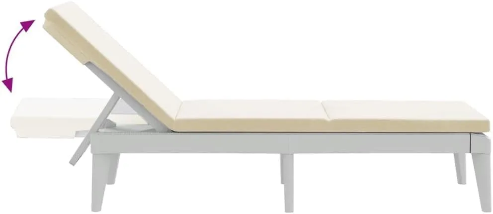 Sun Lounger with Cushion White 73.2"x23.6"x11.4" PPtanning Chair Camping Chairs Recliner Patio Suitable for Garden Courtyard