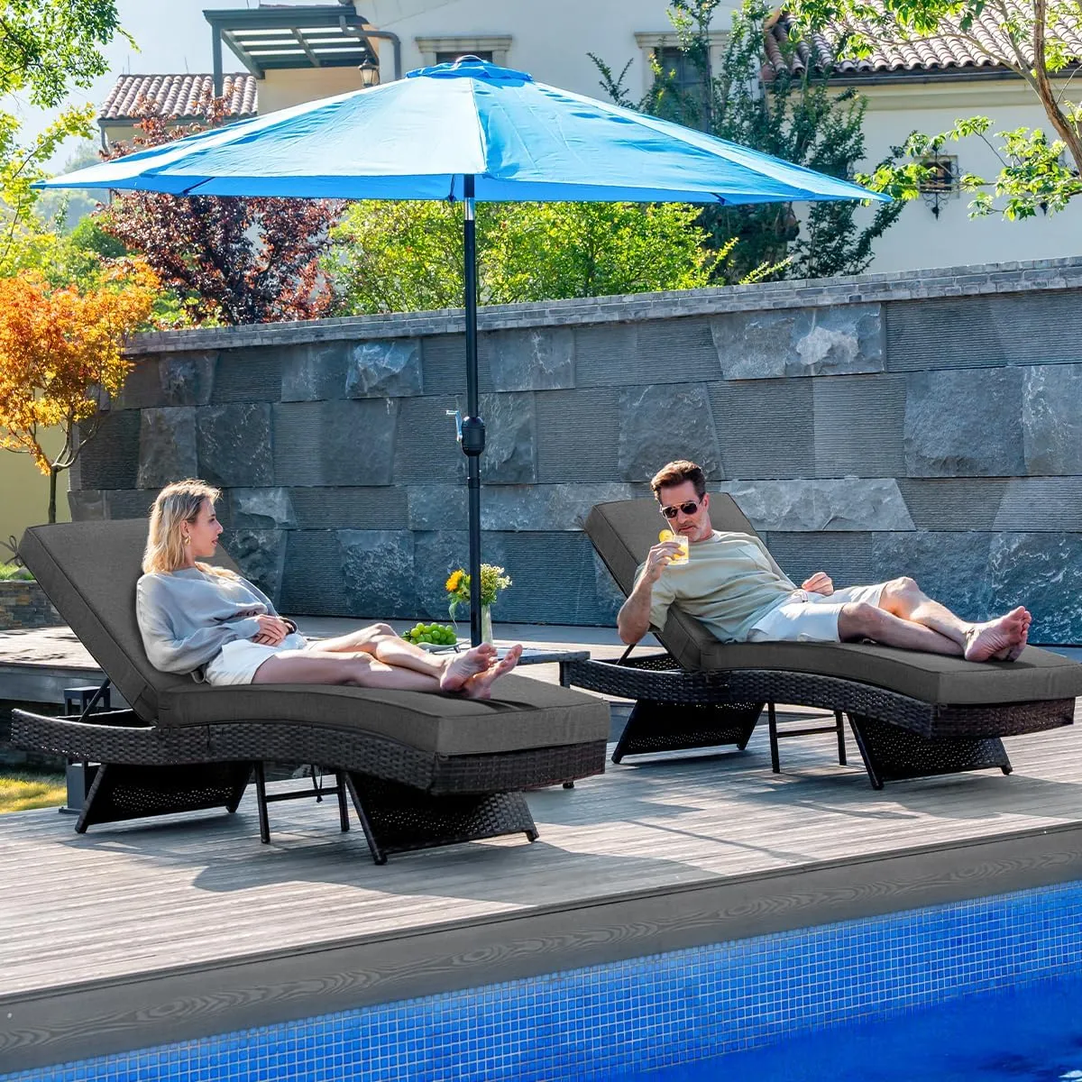 Sundale Outdoor Chaise Lounge Cushion with Sunbrella Fabric, Patio Acrylic Lounge Chair Pad, Water-Resistant Lounger Cushion with Straps, 80 x 26 x 4 Inches - Cast Slate
