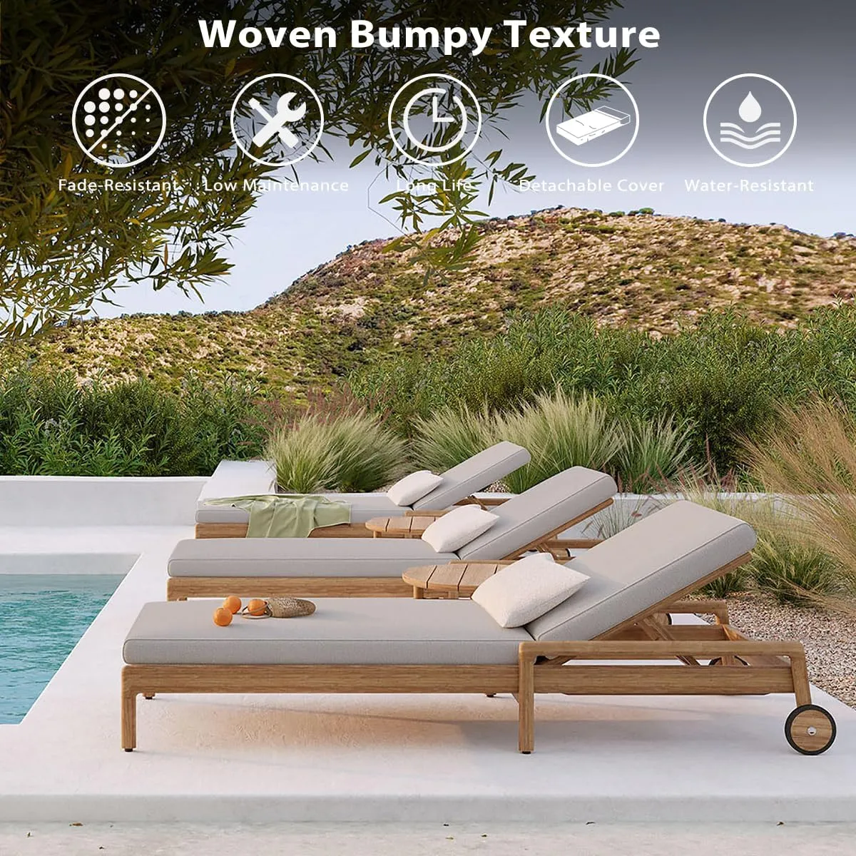 Sundale Outdoor Olefin Chaise Lounge Cushion, Water-Resistant Patio Lounge Chair Cushion, Thick Lounger Pad with 8 Straps Light Gray, 80 x 26 x 4 Inches
