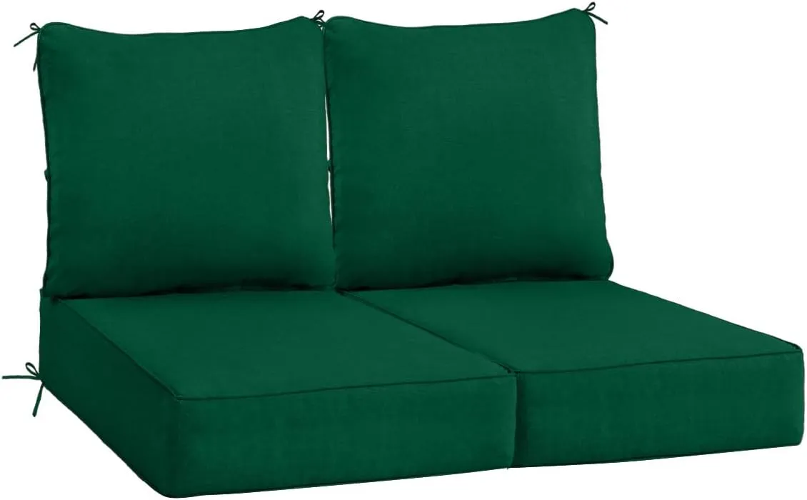 Sundale Outdoor Olefin Deep Seat Cushion Set of 2, Patio Chair Cushion and Pillow, Water-Resistant Sectional Sofa Pad with Straps Dark Green, 24 x 24 x 6 Inches