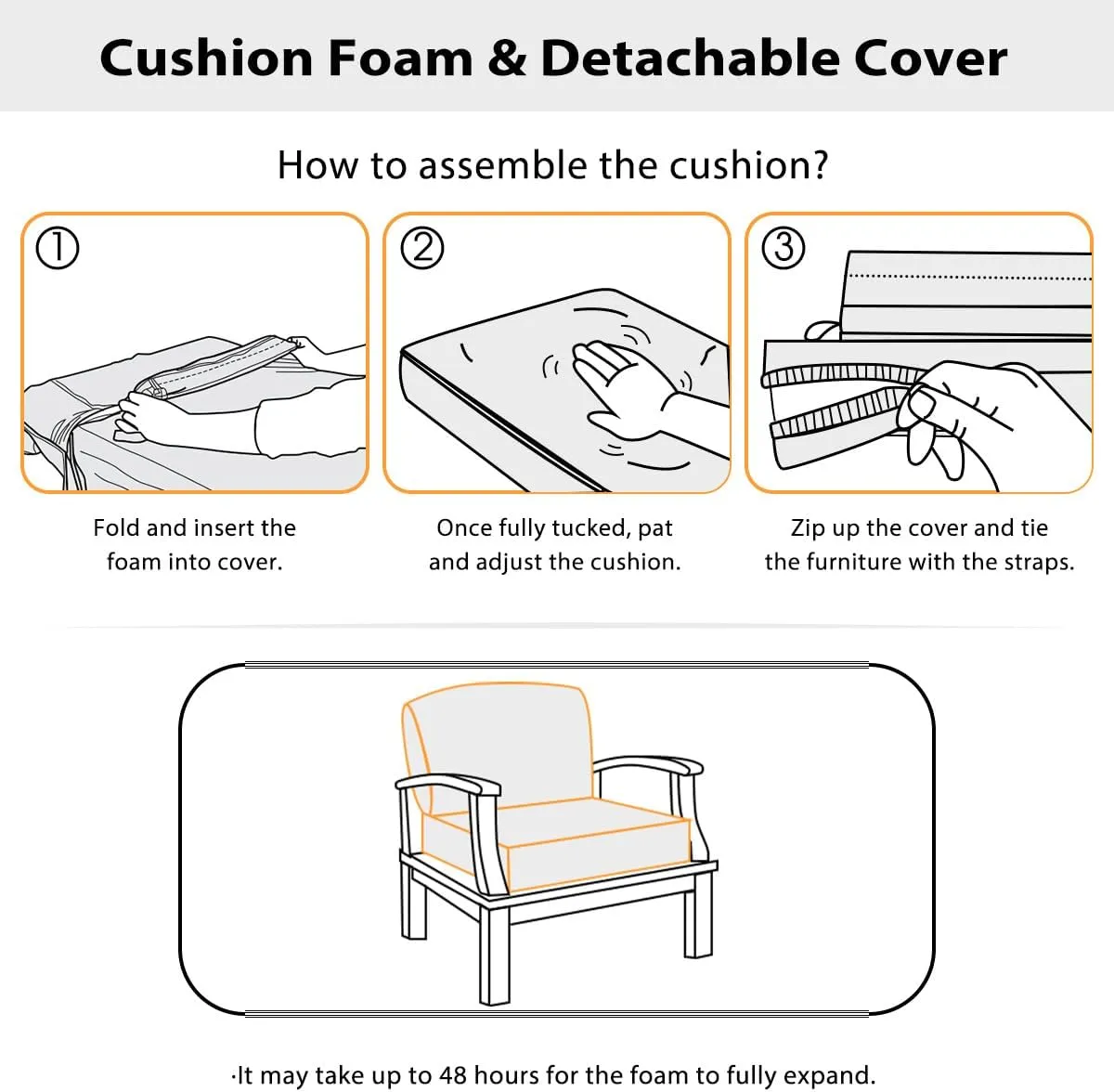 Sundale Outdoor Olefin Deep Seat Cushion Set of 2, Patio Chair Cushion and Pillow, Water-Resistant Sectional Sofa Pad with Straps Dark Green, 24 x 24 x 6 Inches