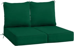 Sundale Outdoor Olefin Deep Seat Cushion Set of 2, Patio Chair Cushion and Pillow, Water-Resistant Sectional Sofa Pad with Straps Dark Green, 24 x 24 x 6 Inches
