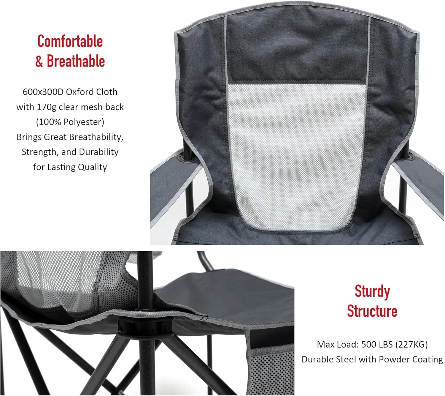 SUNNYFEEL XL Oversized Camping Chair, Folding Camp Chairs for Adults Heavy Duty Big Tall 300 LBS, Padded Portable Quad Arm Lawn Chair with Pocket for Outdoor/Picnic/Beach/Sports