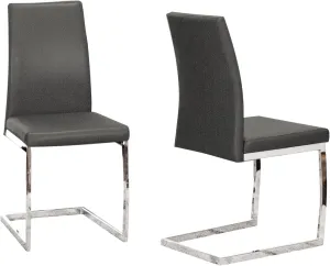 Sunset Trading Sela Upholstered Breuer Dining Chairs | S-Shaped Chrome Cantilever Base | Charcoal Gray Padded Faux Leather Seats | Set of 2 | Contemporary, Modern Kitchen Seating
