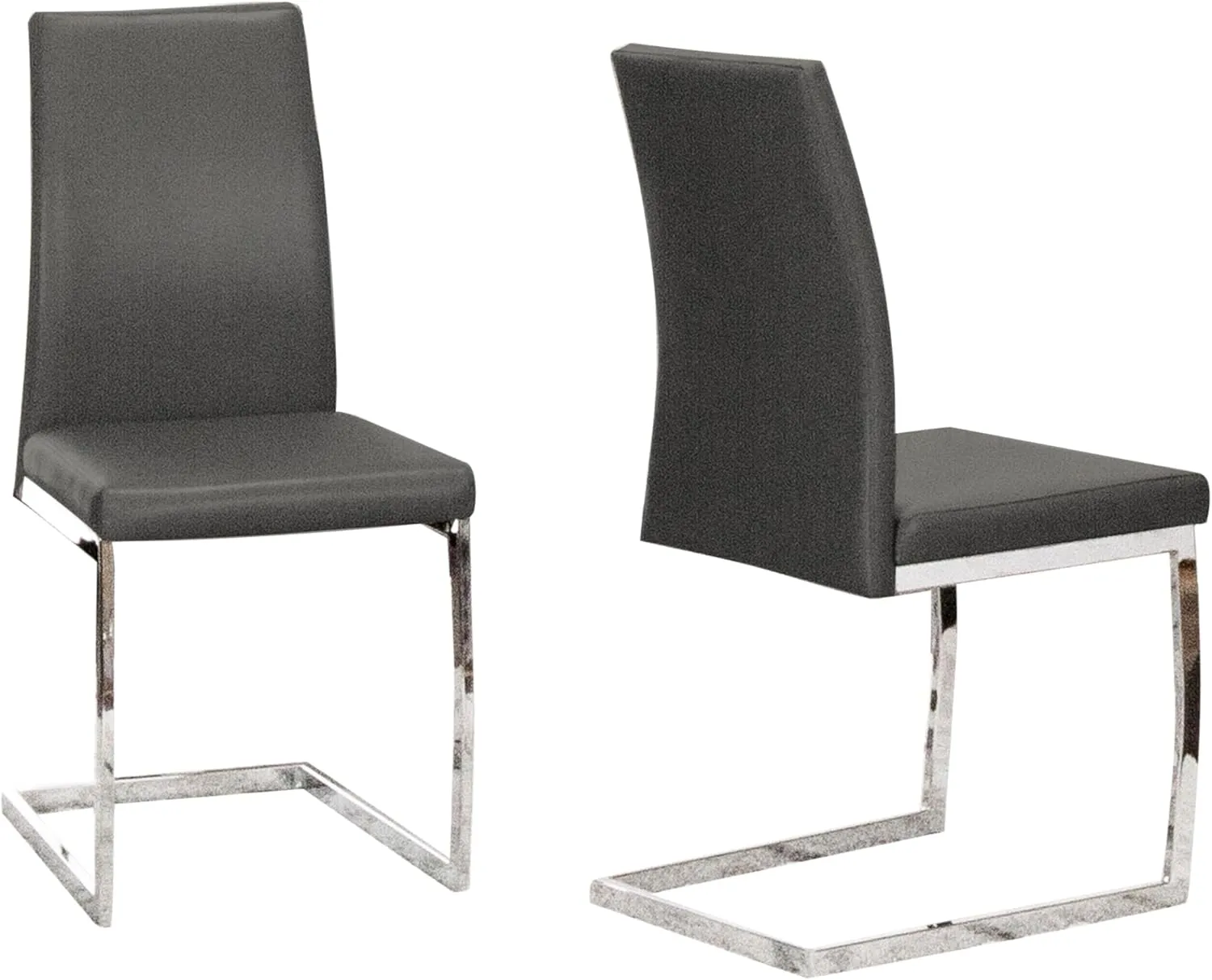 Sunset Trading Sela Upholstered Breuer Dining Chairs | S-Shaped Chrome Cantilever Base | Charcoal Gray Padded Faux Leather Seats | Set of 2 | Contemporary, Modern Kitchen Seating