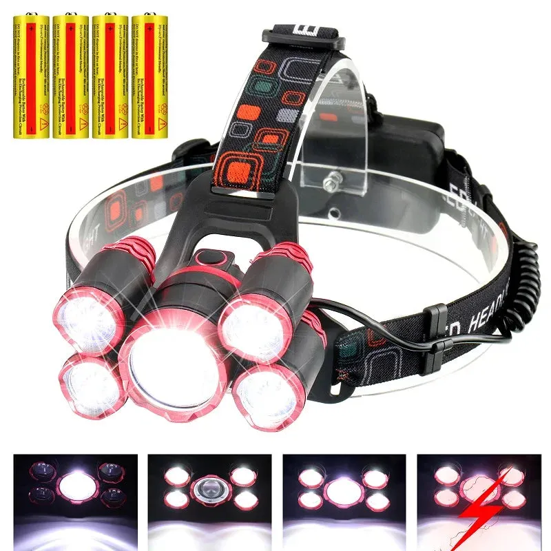 Super Bright LED Headlamp Rechargeable USB IPX5 Water Resistant Headlamp 5X LED Headlight Flashlight Torch