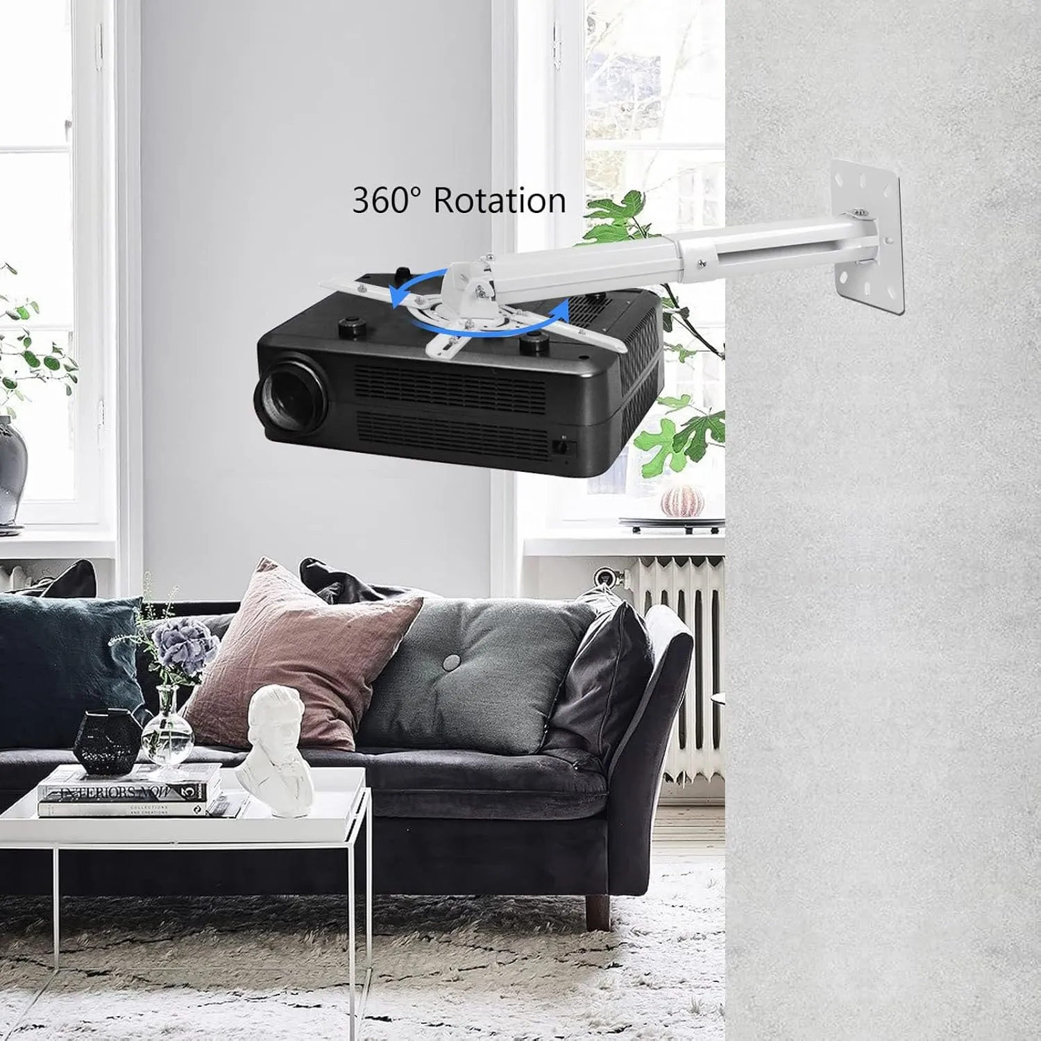 suptek White Projector Ceiling Mount Bracket Fits Flat or Sloped Ceiling Height Adjustable with Extendable Length for LCD/DLP Projectors (PR05)
