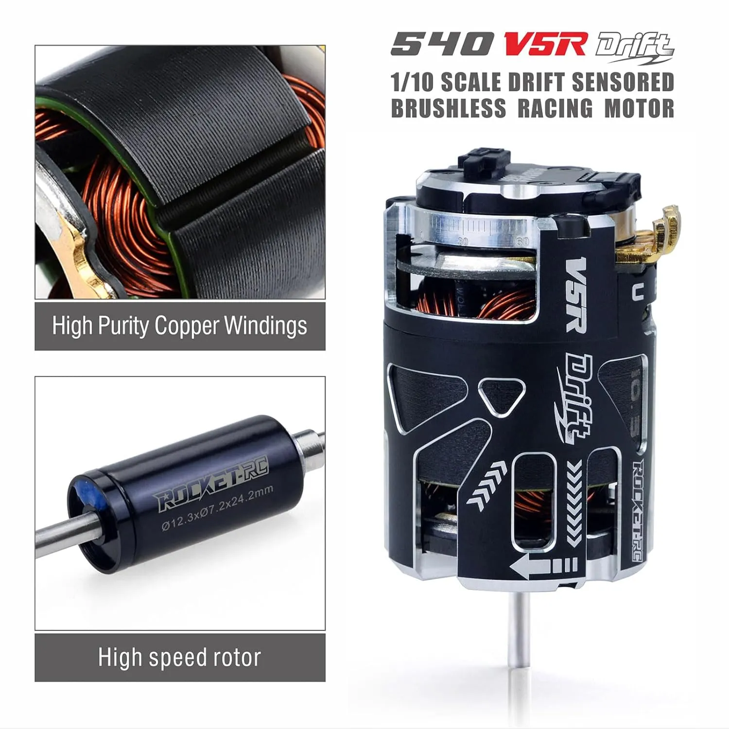 Surpass Hobby 540 V5R Drift Sensored Brushless Motor, 10.5T Brushless Motor with 3.175 Shaft for 1/10 RC Racing Car (Drift 10.5T)