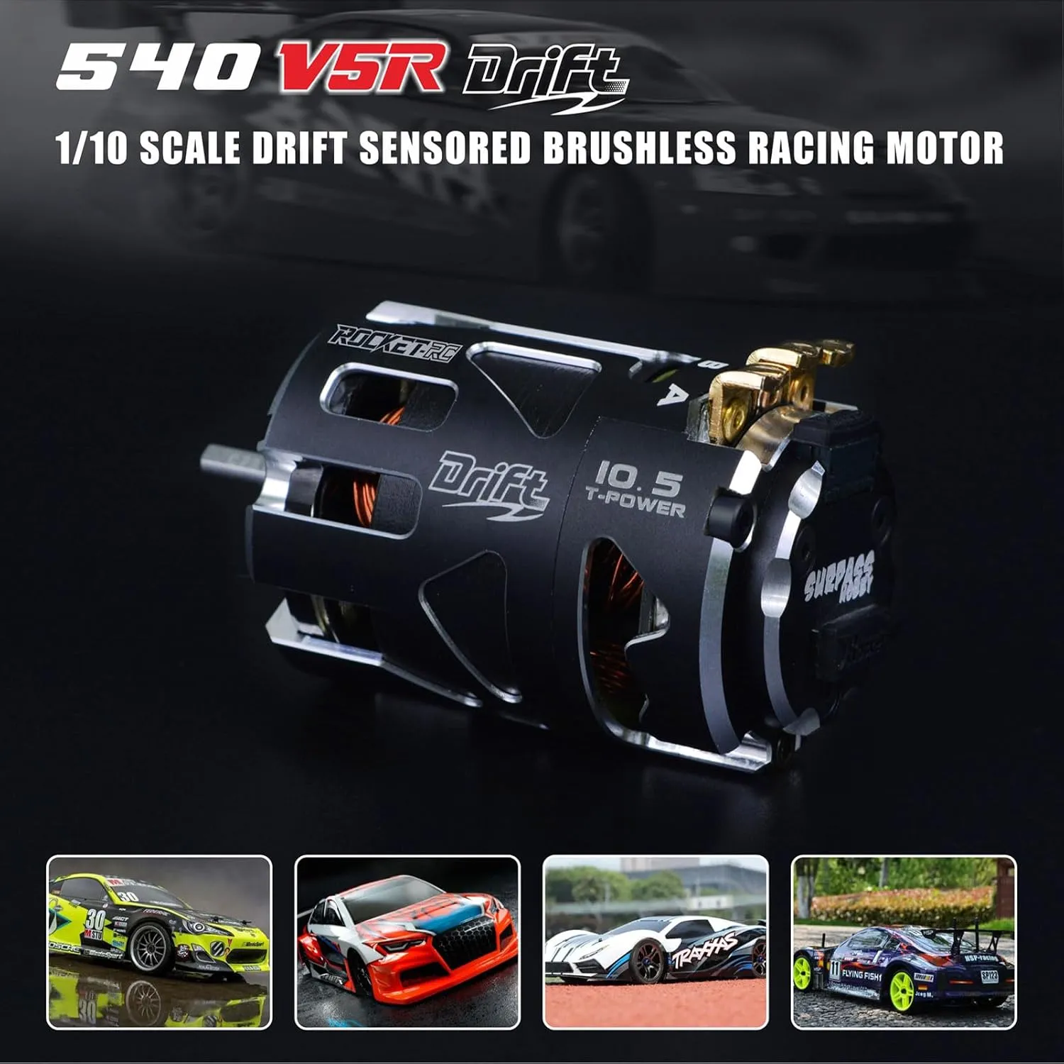 Surpass Hobby 540 V5R Drift Sensored Brushless Motor, 10.5T Brushless Motor with 3.175 Shaft for 1/10 RC Racing Car (Drift 10.5T)