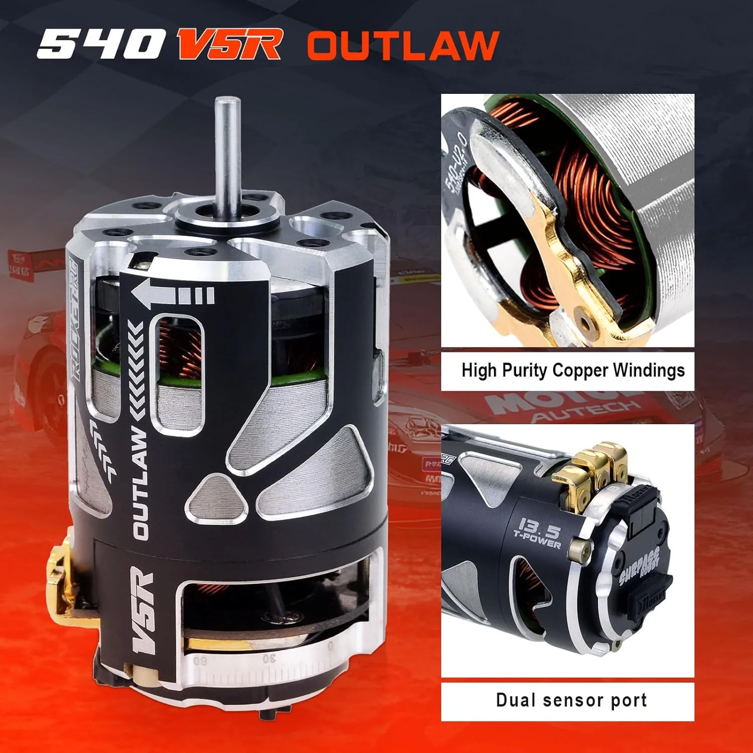 Surpass Hobby Outlaw 540 V5R Sensored Brushless Motor,3000KV Competition Level Motor with Shaft 3.175 Use for 1:10 RC Racing Car (17.5T)